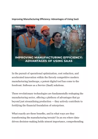 improving manufacturing efficiency advantages