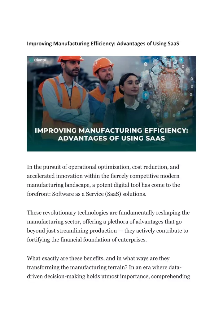 improving manufacturing efficiency advantages