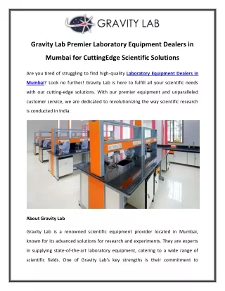 Gravity Lab Premier Laboratory Equipment Dealers in Mumbai for CuttingEdge Scientific Solutions