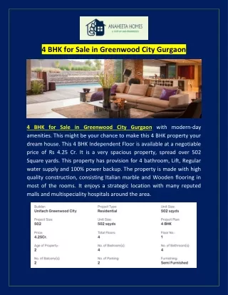 4 BHK for Sale in Greenwood City Gurgaon
