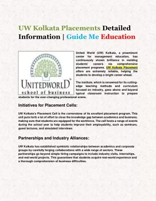 UW Kolkata Placements Detailed Information  Guide Me Education