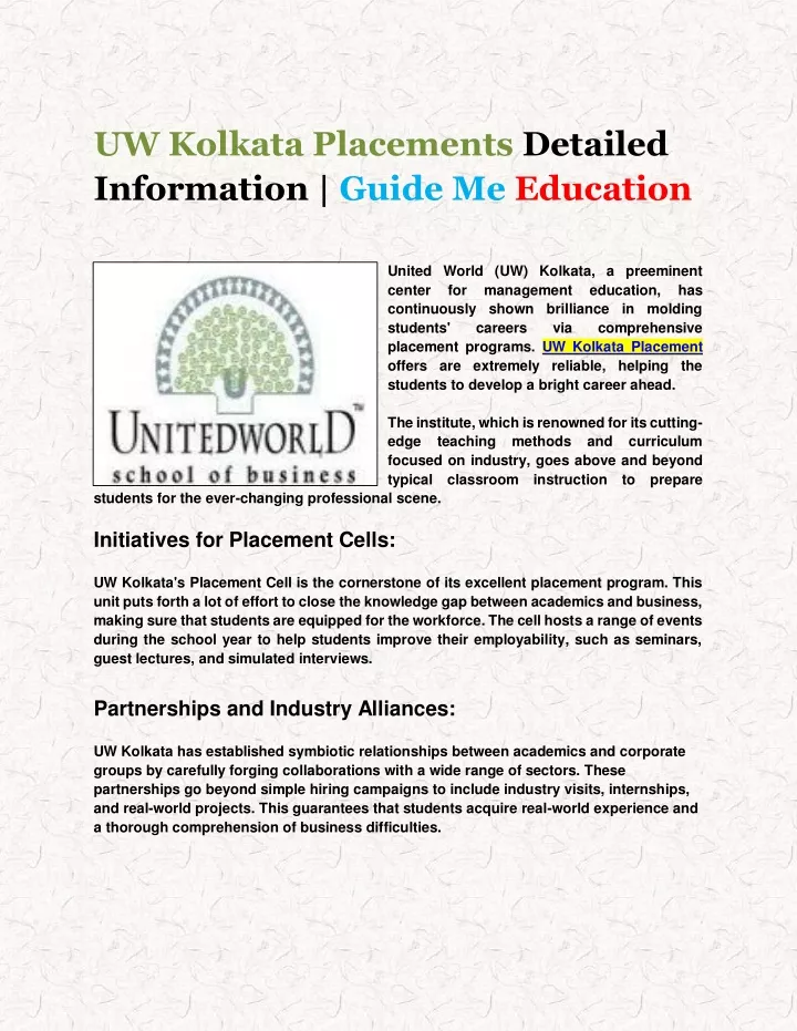uw kolkata placements detailed information guide