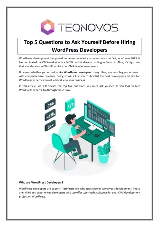 Top 5 Questions to Ask Yourself Before Hiring WordPress Developers