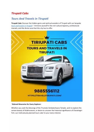 TIRUPATI CABS Tours and Travels in Tirupati