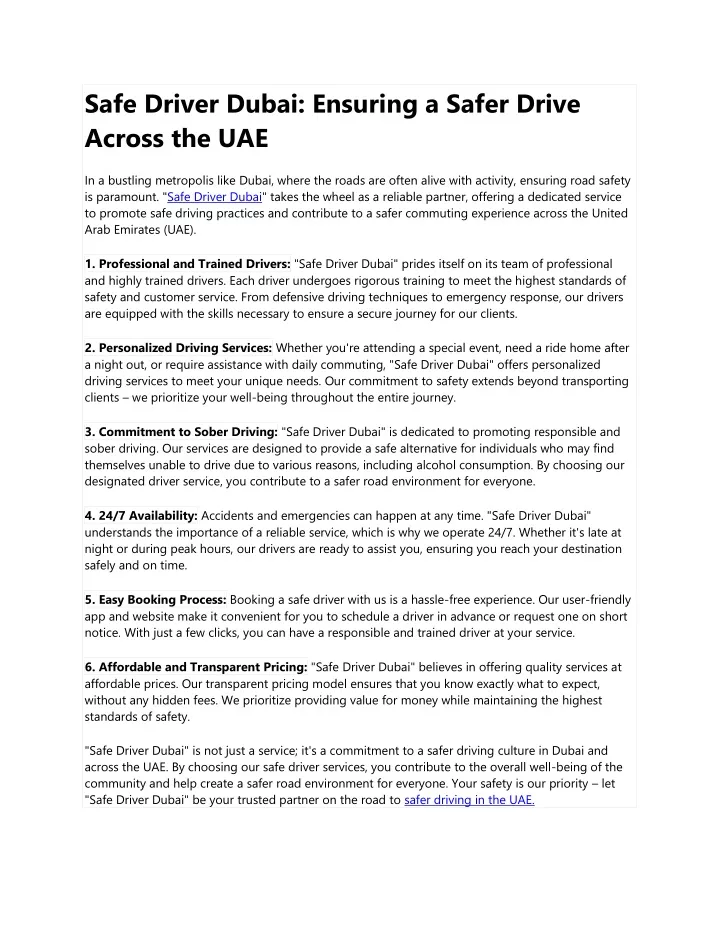 safe driver dubai ensuring a safer drive across