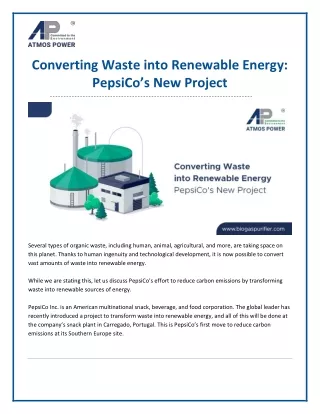 Converting Waste into Renewable Energy PepsiCo’s New Project