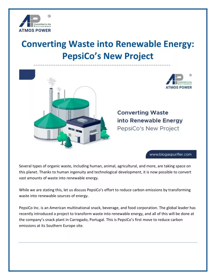 converting waste into renewable energy pepsico