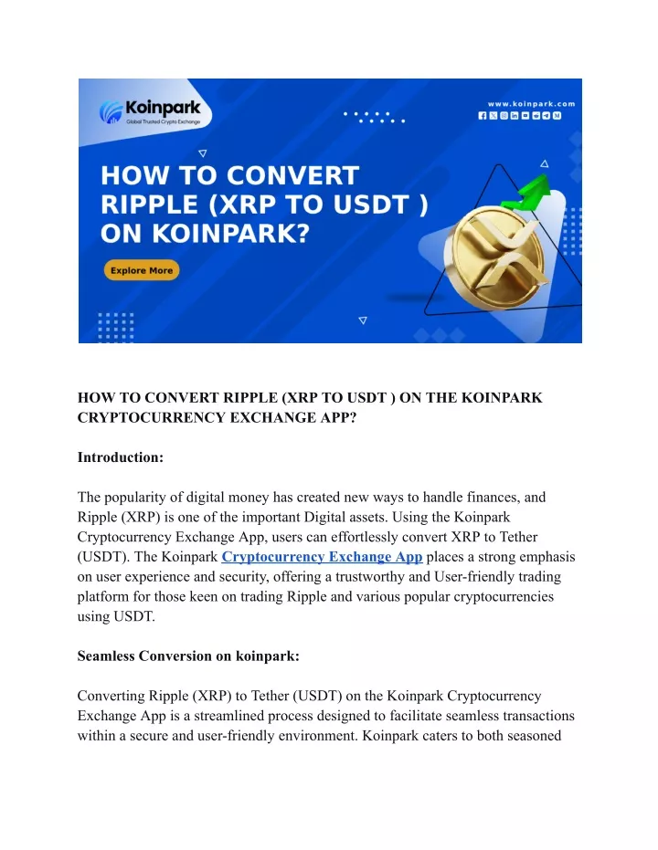 how to convert ripple xrp to usdt on the koinpark