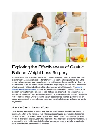 Exploring the Effectiveness of Gastric Balloon Weight Loss Surgery (1)
