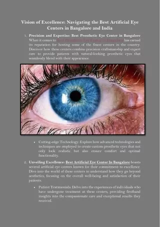 Vision of Excellence Navigating the Best Artificial Eye Centers in Bangalore and India