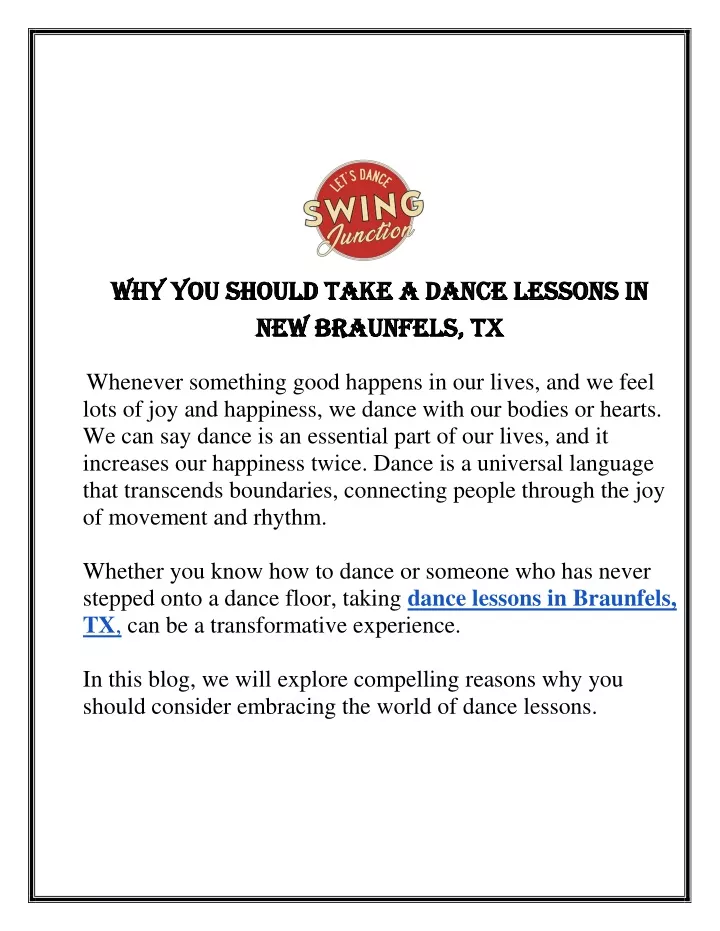 why you should take a dance lessons