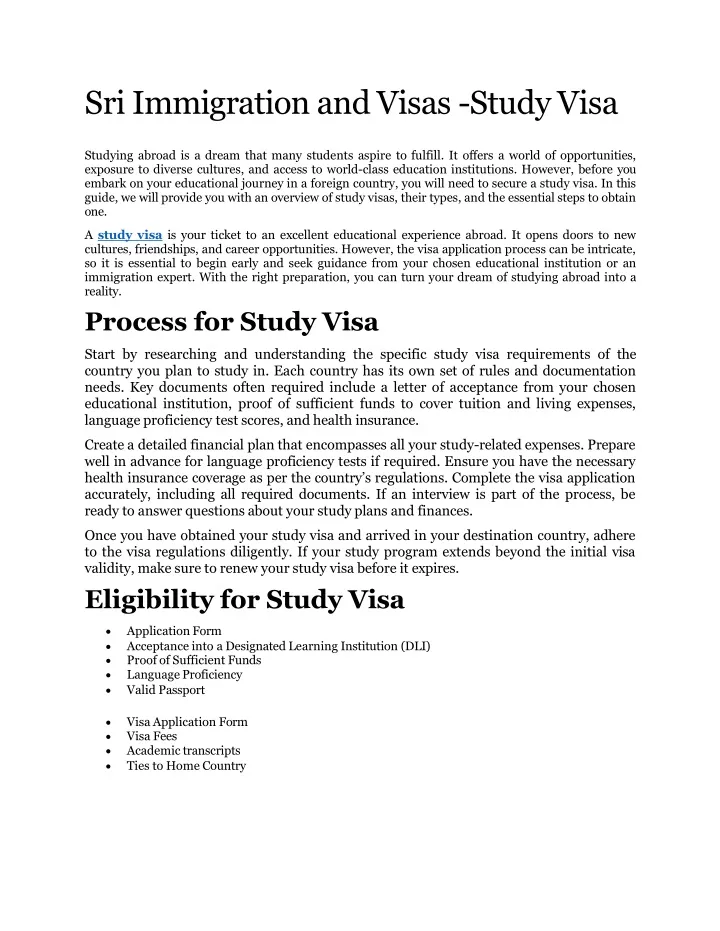 sri immigration and visas study visa