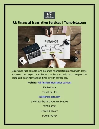 Uk Financial Translation Services  Trans-leta