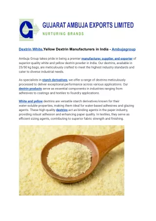 Dextrin - White ,Yellow Dextrin Manufacturers in India - Ambujagroup