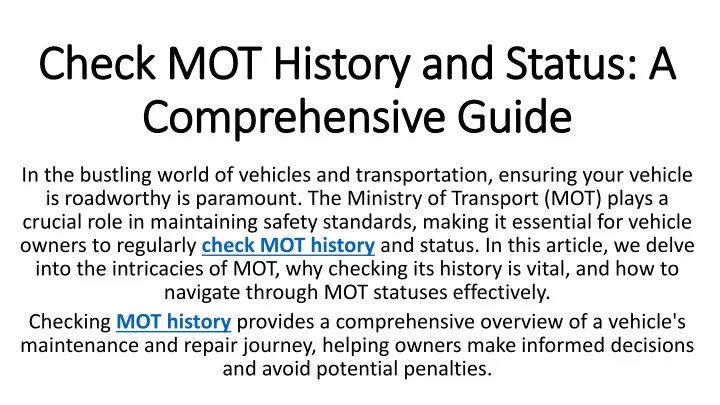 check mot history and status a comprehensive guide