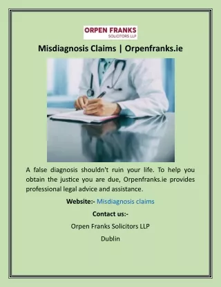 Misdiagnosis Claims  Orpenfranks.ie