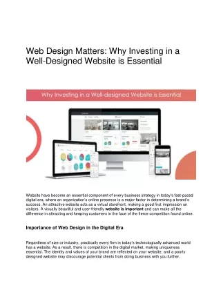 Web Design Matters: Why Investing in a Well-Designed Website is Essential