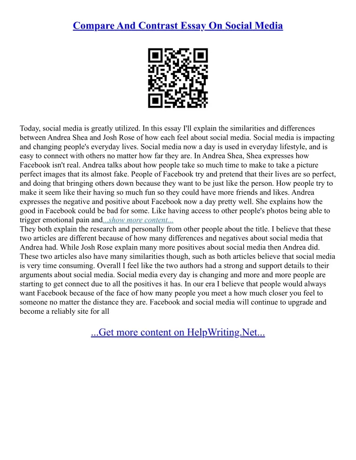 compare and contrast essay on social media
