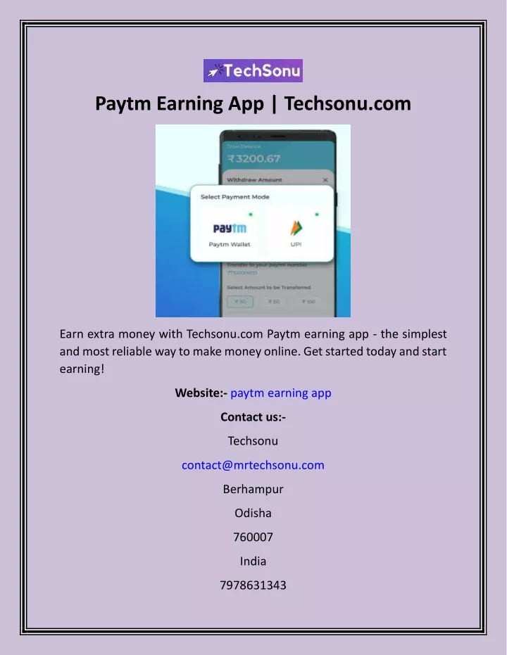 paytm earning app techsonu com