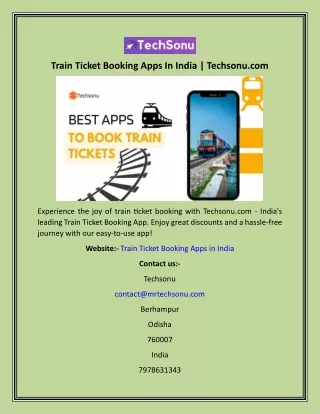 Train Ticket Booking Apps In India  Techsonu