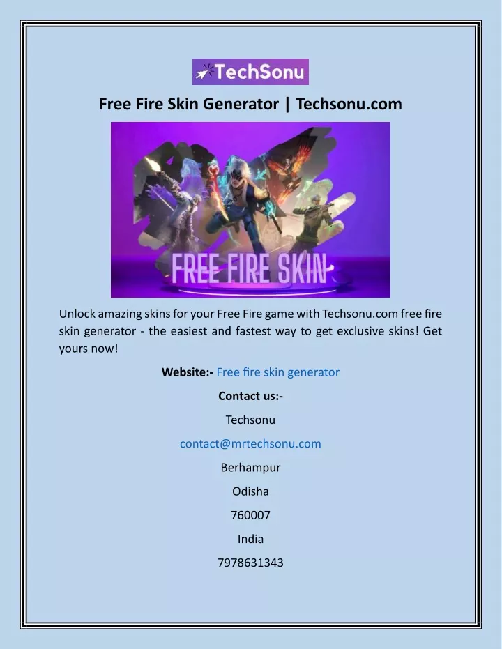 free fire skin generator techsonu com