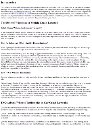 The Relevance of Witness Testimonies in Auto Mishap Claims: Suggestions from an
