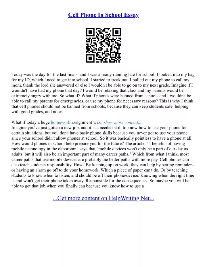 6th grade persuasive essay examples cell phones in school