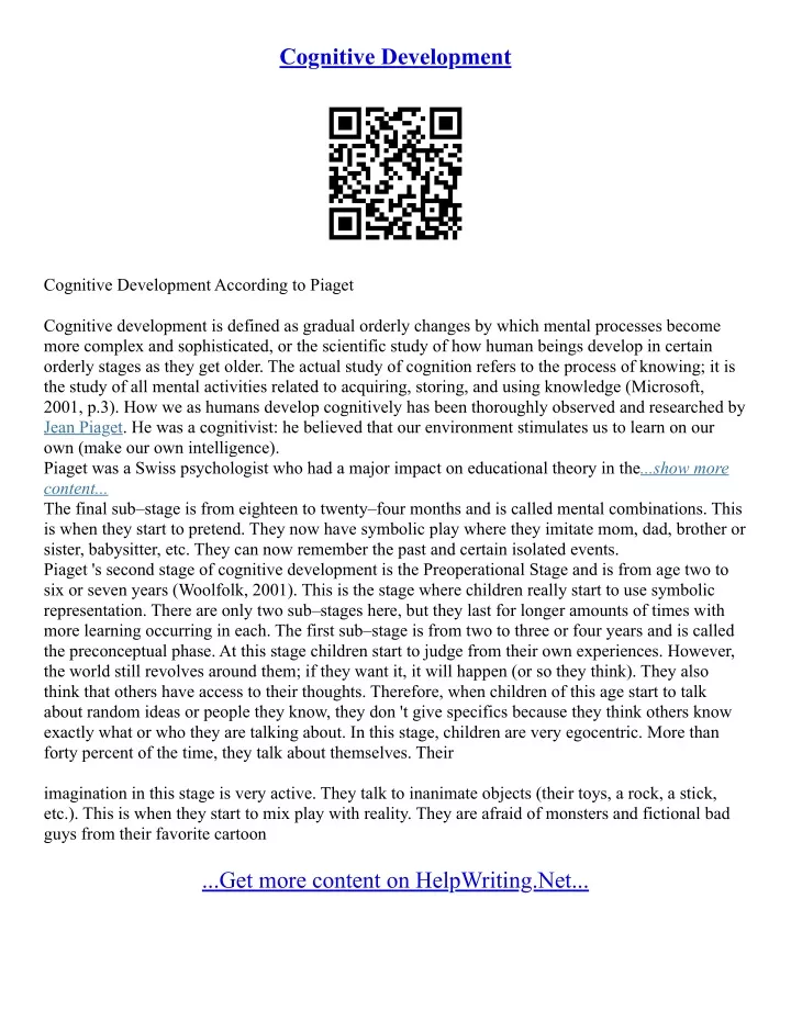 cognitive development essay introduction