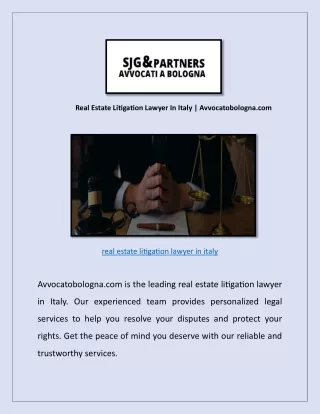 Real Estate Litigation Lawyer In Italy | Avvocatobologna.com