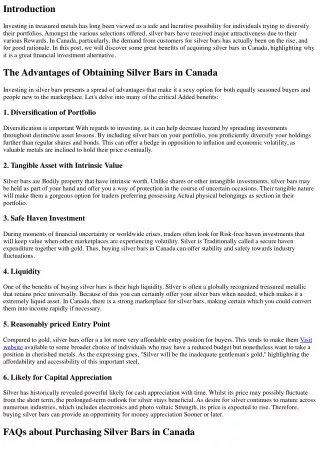 The main advantages of Obtaining Silver Bars in Canada