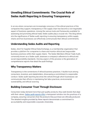 Unveiling Ethical Commitments_ The Crucial Role of Sedex Audit Reporting in Ensuring Transparency