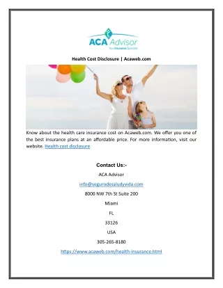 health cost disclosure acaweb com