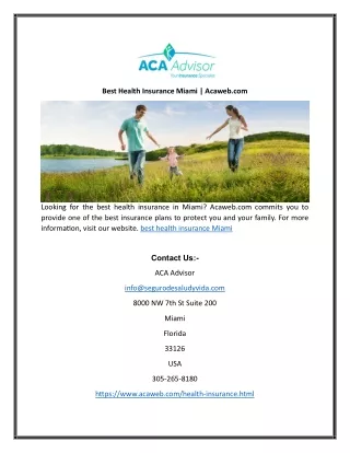 Best Health Insurance Miami | Acaweb.com