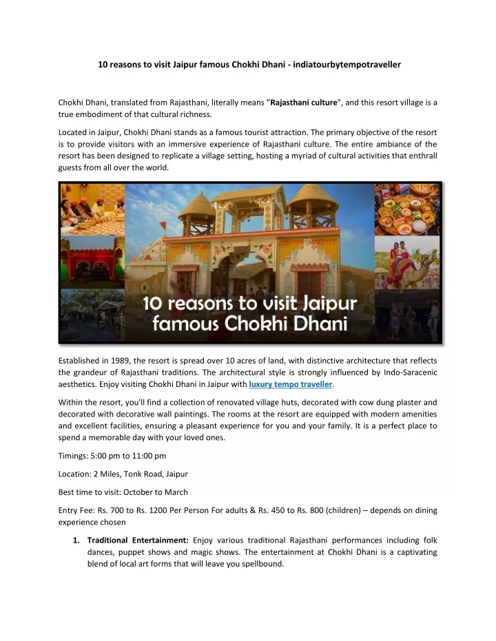 10 reasons to visit jaipur famous chokhi dhani