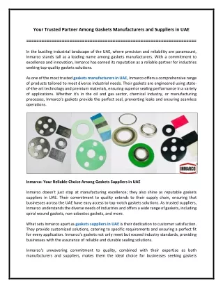 Your Trusted Partner Among Gaskets Manufacturers and Suppliers in UAE
