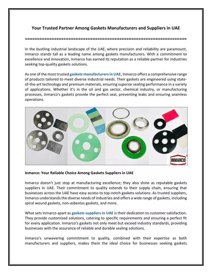 your trusted partner among gaskets manufacturers