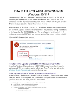 how to fix error code 0x80070002 in windows