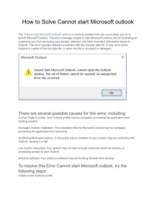 how to solve cannot start microsoft outlook error