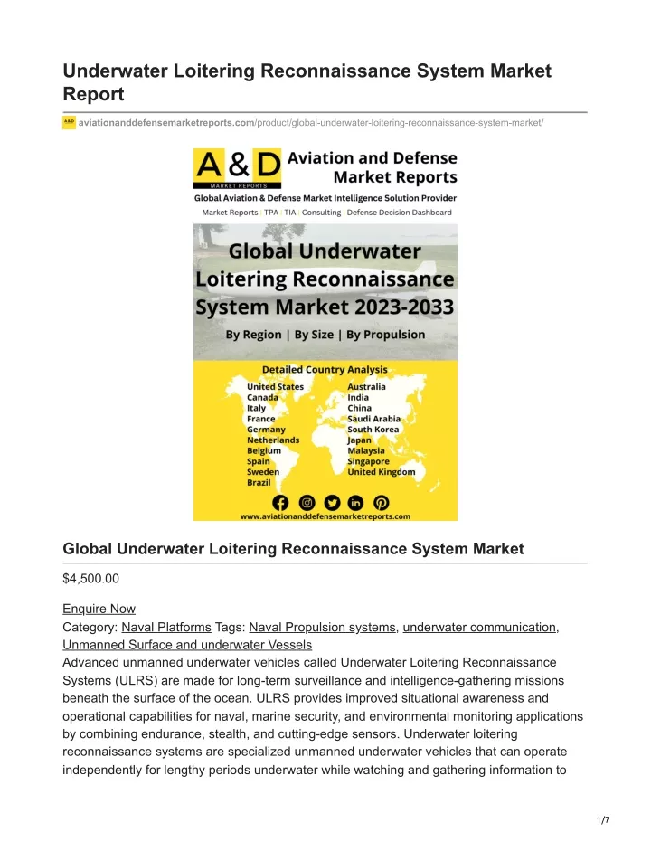 underwater loitering reconnaissance system market