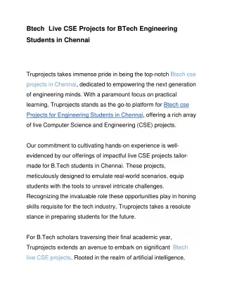 btech live cse projects for btech engineering