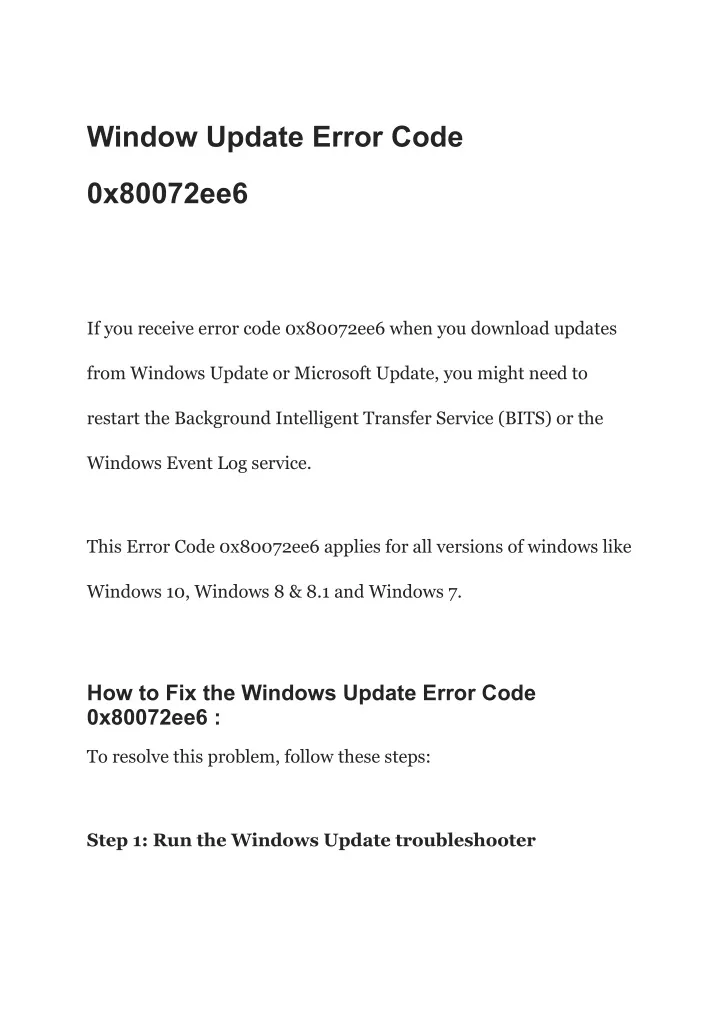 window update error code