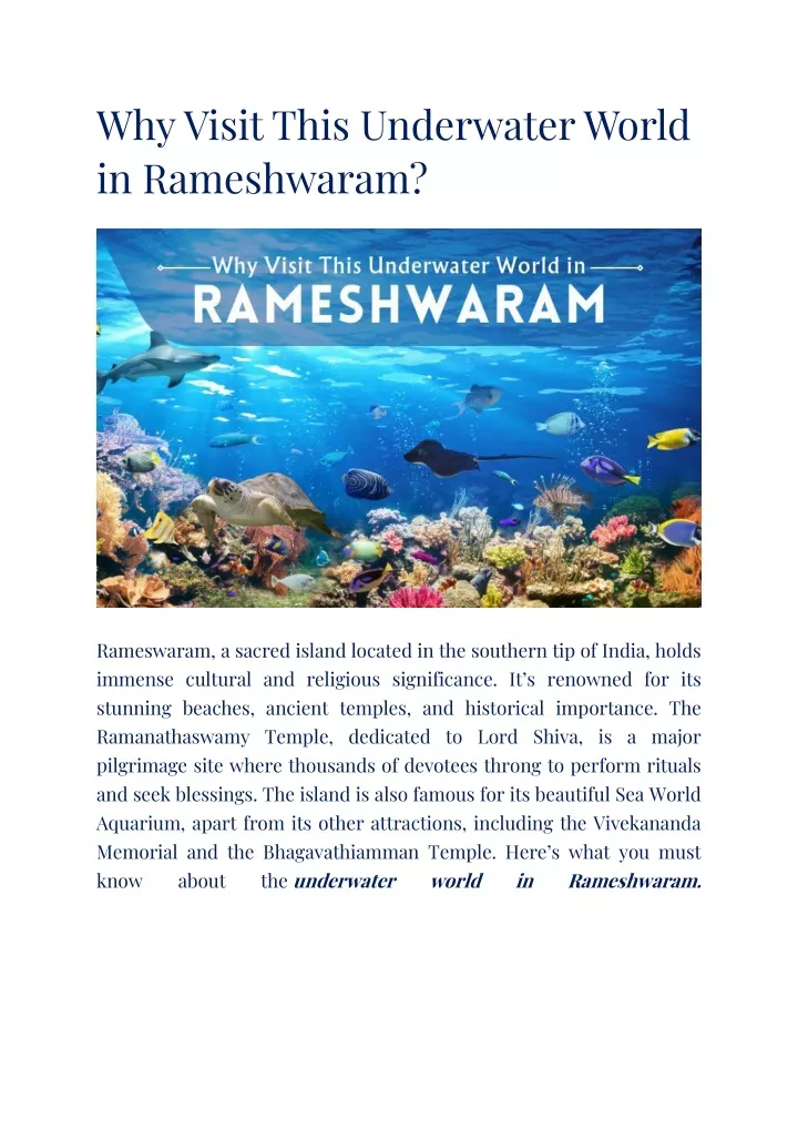 why visit this underwater world in rameshwaram
