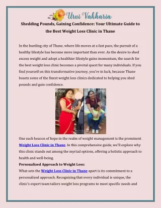 Shedding Pounds, Gaining Confidence  Your Ultimate Guide to the Best Weight Loss Clinic in Thane