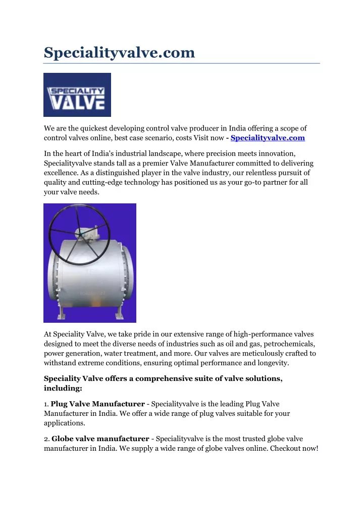 specialityvalve com