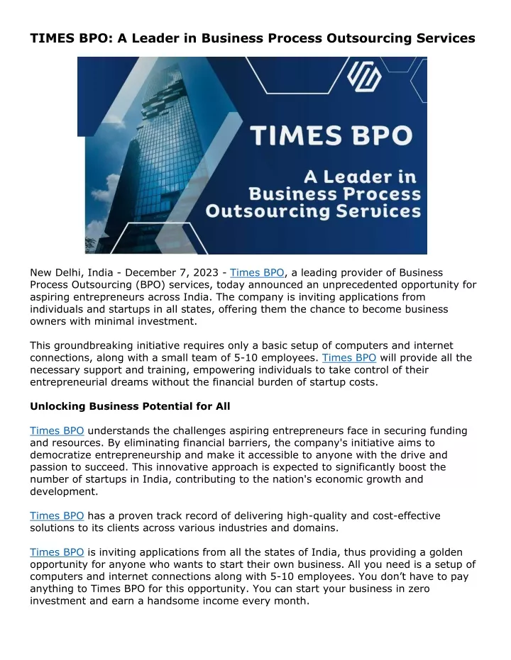 times bpo a leader in business process