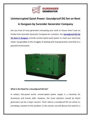 Uninterrupted Quiet Power Soundproof DG Set on Rent in Gurgaon by Surender Generator Company