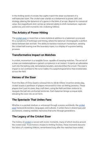 Maximum Momentum: The Cricket Sixer