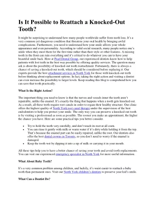 Is It Possible to Reattach a Knocked-Out Tooth