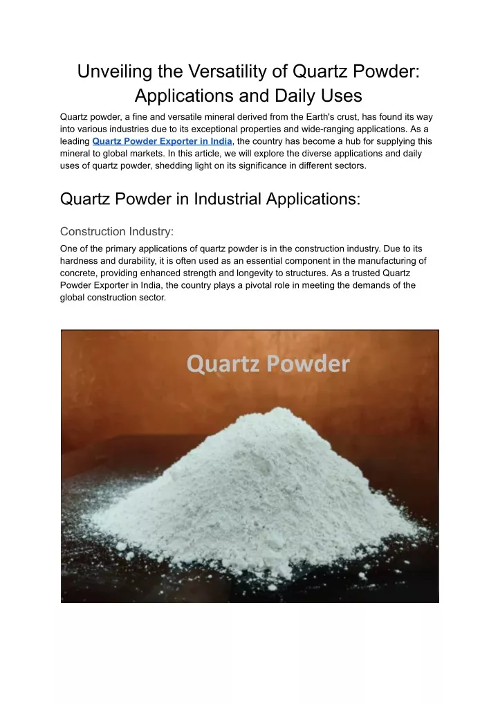 unveiling the versatility of quartz powder