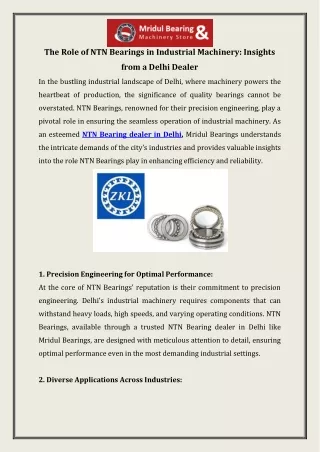 The Role of NTN Bearings in Industrial Machinery  Insights from a Delhi Dealer